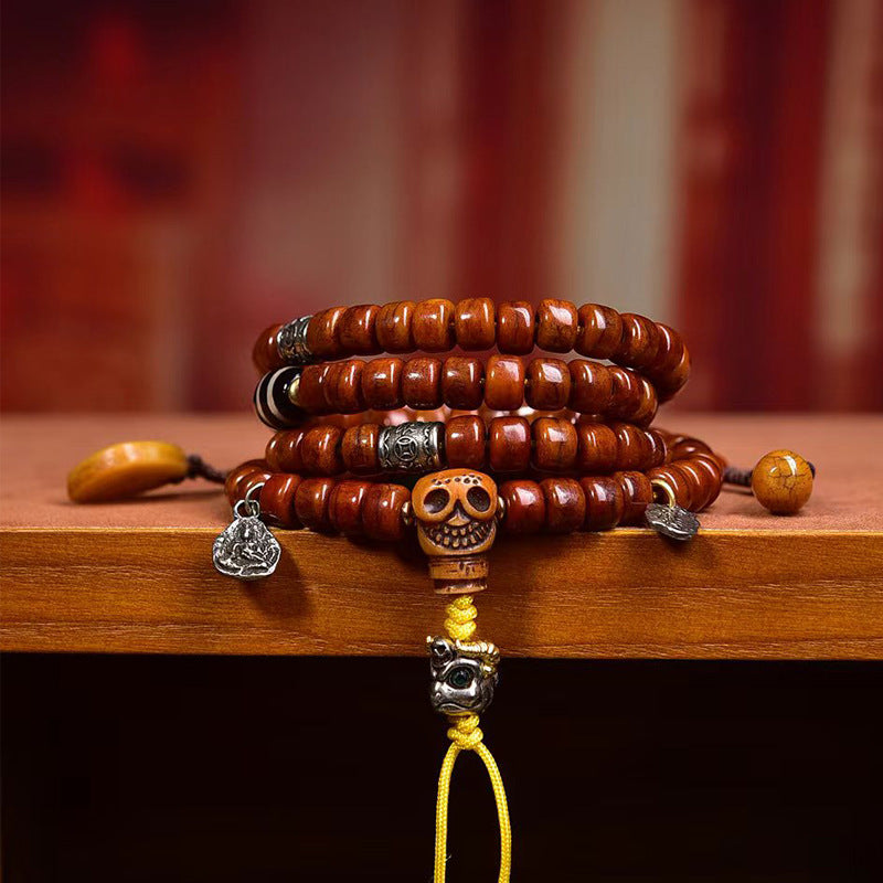 Dharma Echo Tibetan 108-Bead Yak Bone Mala with Dzi Bead & A Dai Charms
