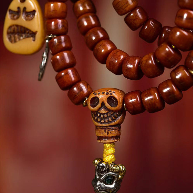 Dharma Echo Tibetan 108-Bead Yak Bone Mala with Dzi Bead & A Dai Charms