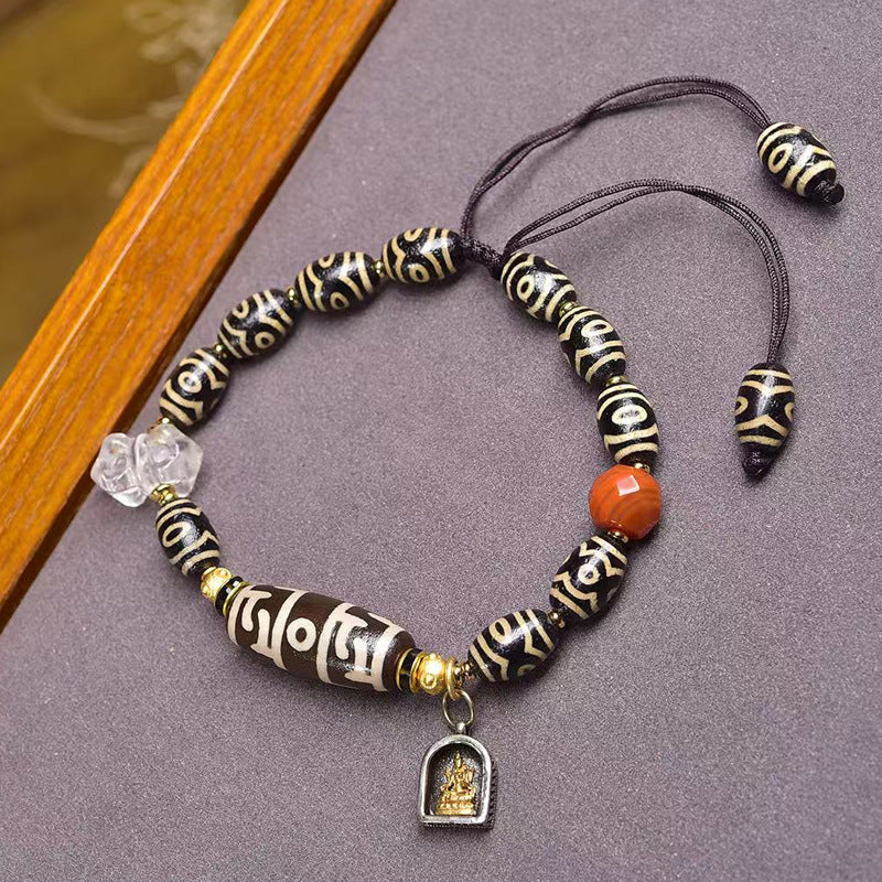Tibetan Dzi Bracelet White Crystal South Red Agate Malachite Gau Box Pendant