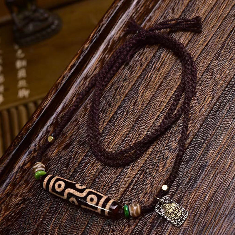 Tibetan Hand-woven Nine-eye Dzi Bead Pendant Necklace
