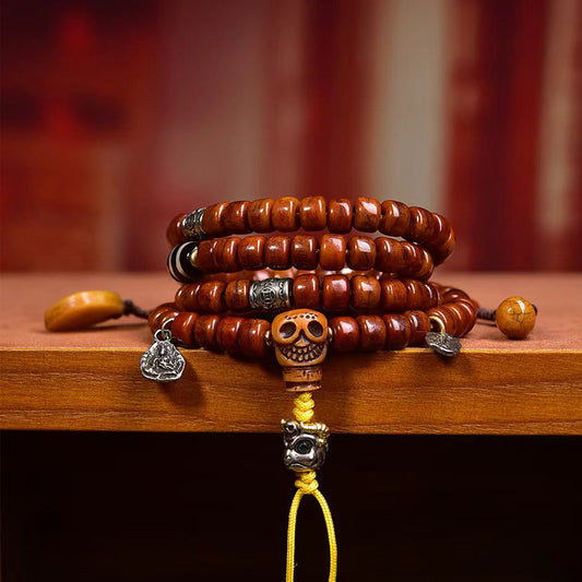 Dharma Echo Tibetan 108-Bead Yak Bone Mala with Dzi Bead & A Dai Charms