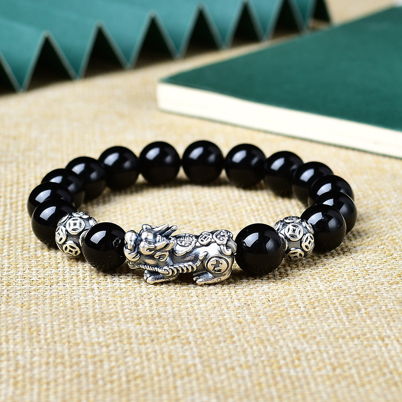 S999 Silver Pixiu Obsidian Bracelet