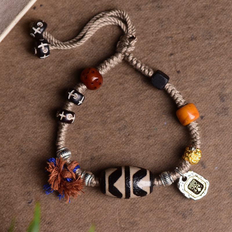 Tibetan Dzi Beads Rope with Zakiram