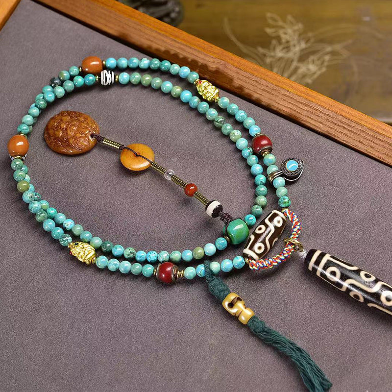 Tibet Nine Eyes Dzi Beads Natural Agate Accessories Turquoise Necklace