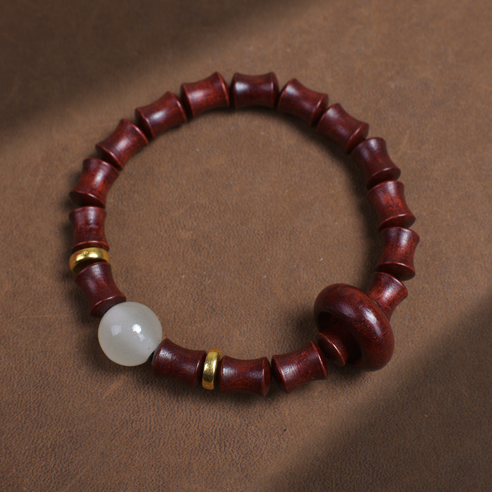 Small Leaf Red Sandalwood Moonstone Beads Bracelet
