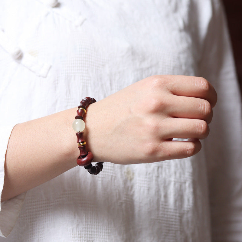 Small Leaf Red Sandalwood Moonstone Beads Bracelet