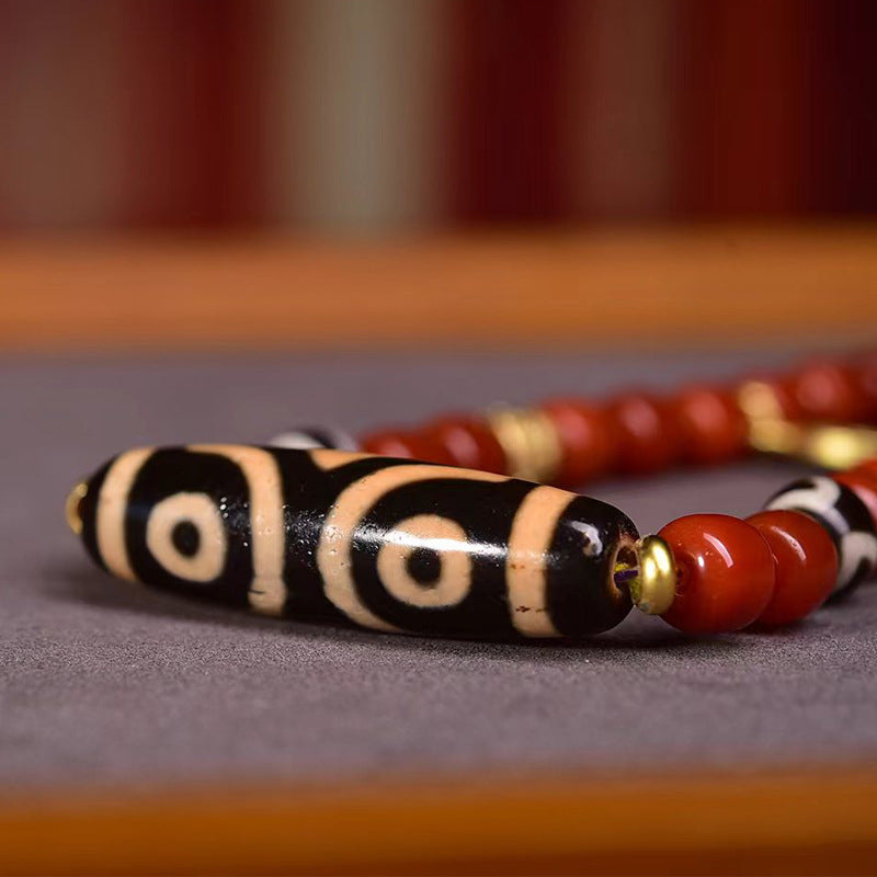 Authentic Tibetan South Red Agate Dzi Bead Necklace