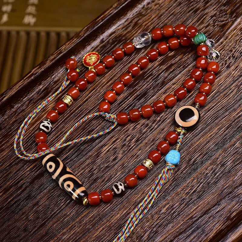 Authentic Tibetan South Red Agate Dzi Bead Necklace