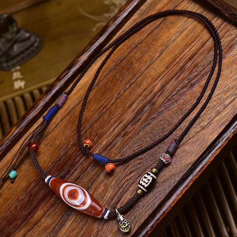 Tibetan Medicine Buddha Dzi Bead Red Agate Handmade Necklace