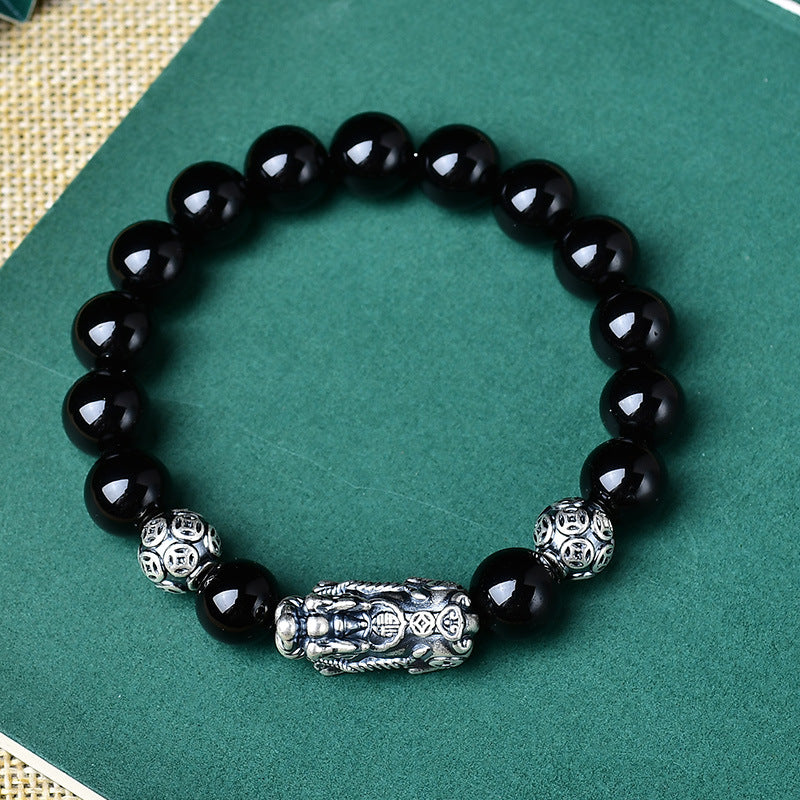 S999 Silver Pixiu Obsidian Bracelet
