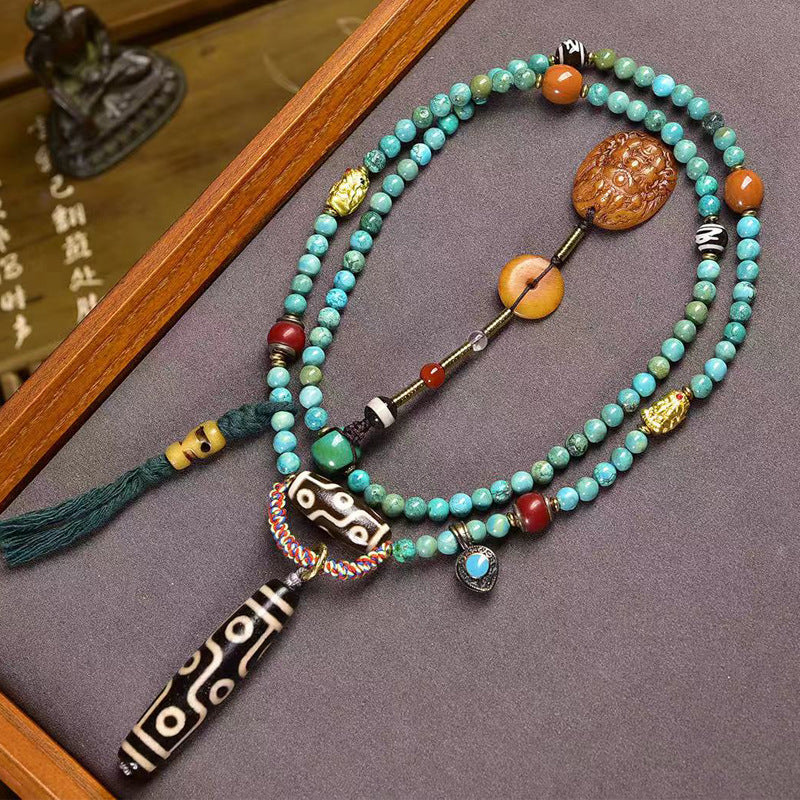 Tibet Nine Eyes Dzi Beads Natural Agate Accessories Turquoise Necklace