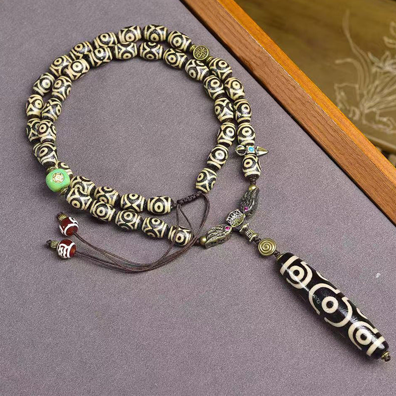 Tibetan Dzi Pendant Necklace with Agate and Copper Vajra Accessories