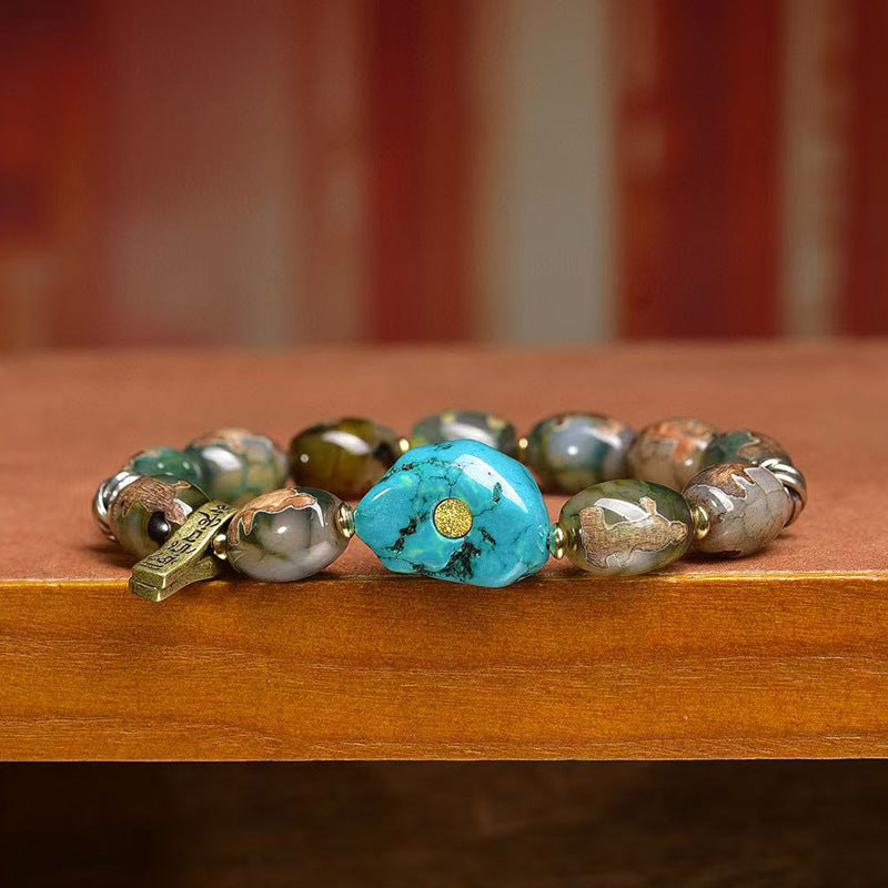 Guanyin Dzi Beads South Red Agate Turquoise Bracelet Six-character Mantra Vajra Bell Accessories